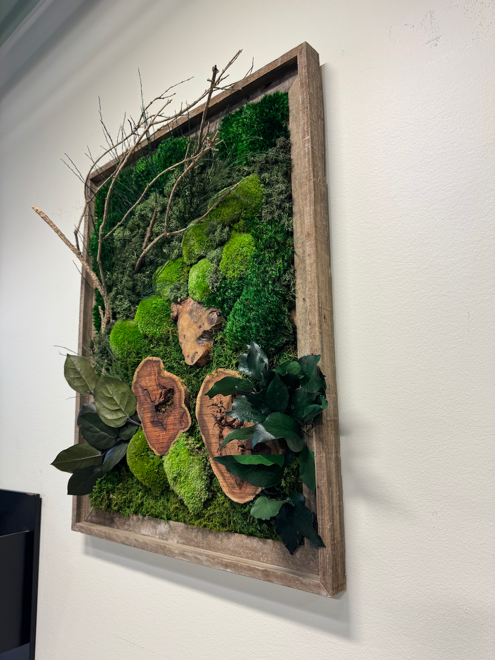 Handmade Moss Wall Art | Preserved Moss Art | Sustainable Decor | Eco-Friendly | Vertical Art | Moss Art with Wood Accent