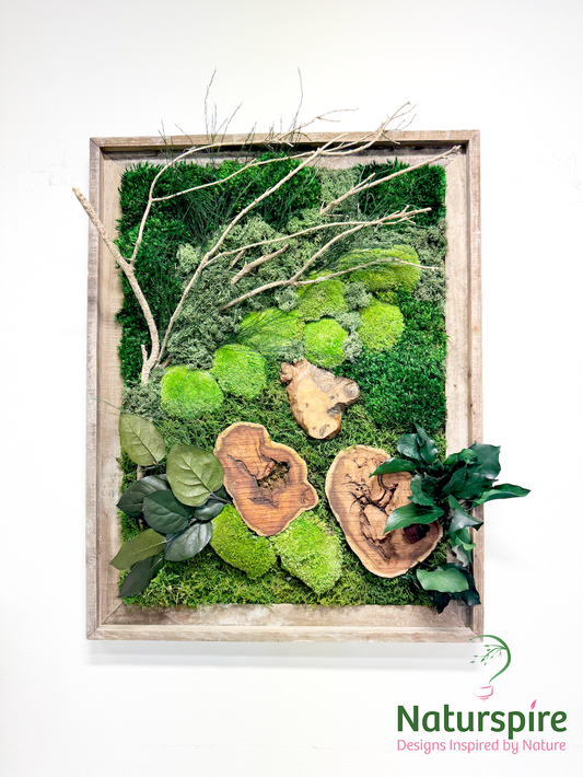 Handmade Moss Wall Art | Preserved Moss Art | Sustainable Decor | Eco-Friendly | Vertical Art | Moss Art with Wood Accent
