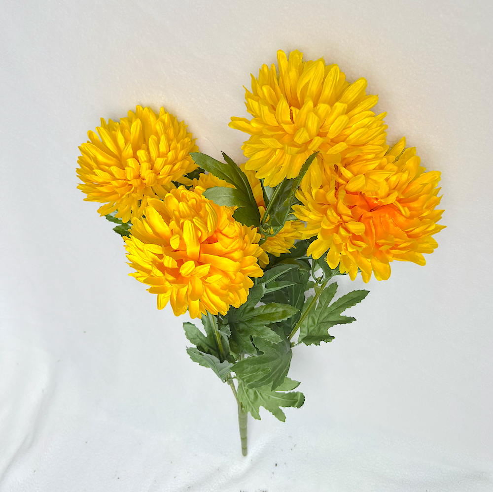 23” - 5 Flower - Marigold Yellow Flower | Artificial Silk Flower
