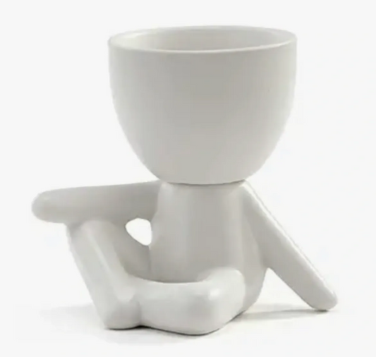 Sitting Pot Head Planter | White Ceramic Planter